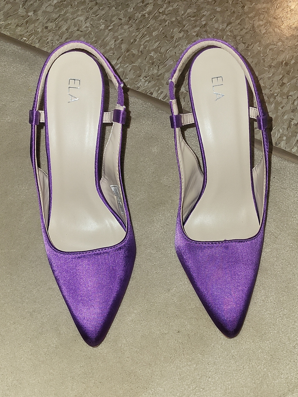 Purple Satin Pointed Slingback Heels